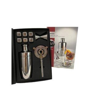 Brookstone Mixologist Gift Set Shaker Strainer Jigger Chillers Stainless Steel N